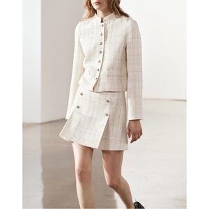 Zara textured tweed blazer jacket with silver buttons white